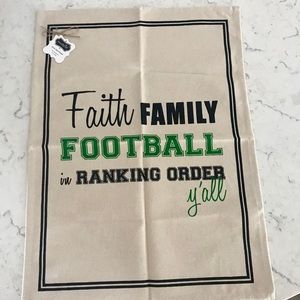 Towel sack like material. Made by Mud Pie.